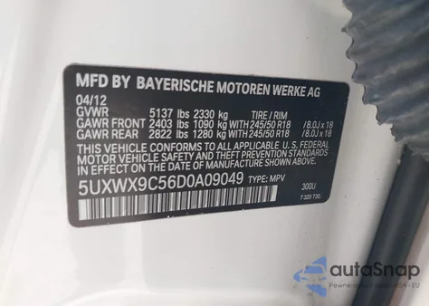 2013 BMW X3 xDrive28I из США, поврежденный, VIN 5UXWX9C56D0A09049